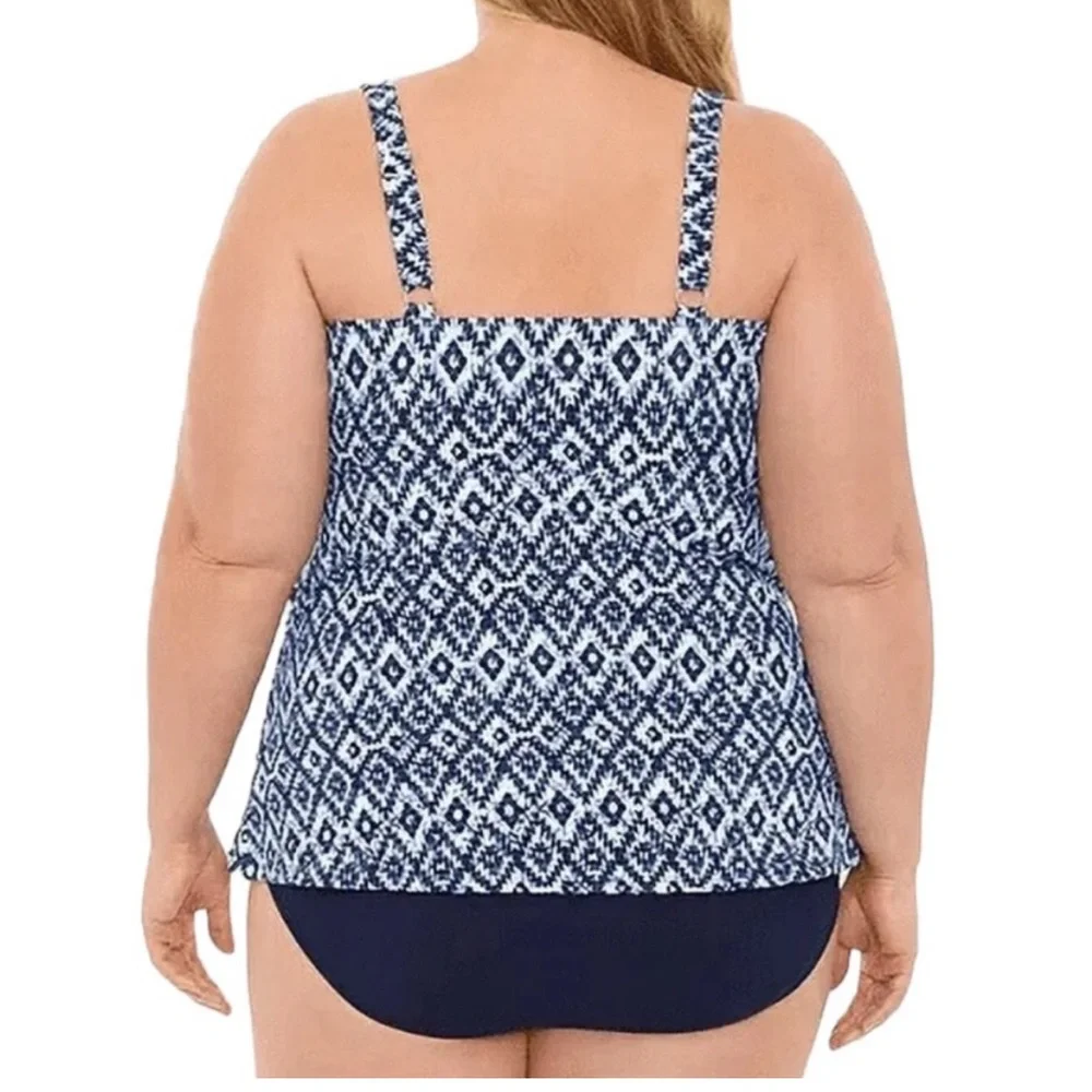 Swim Solutions Triple Tier Fauxkini One Piece Swimsuit Navy Size 22W